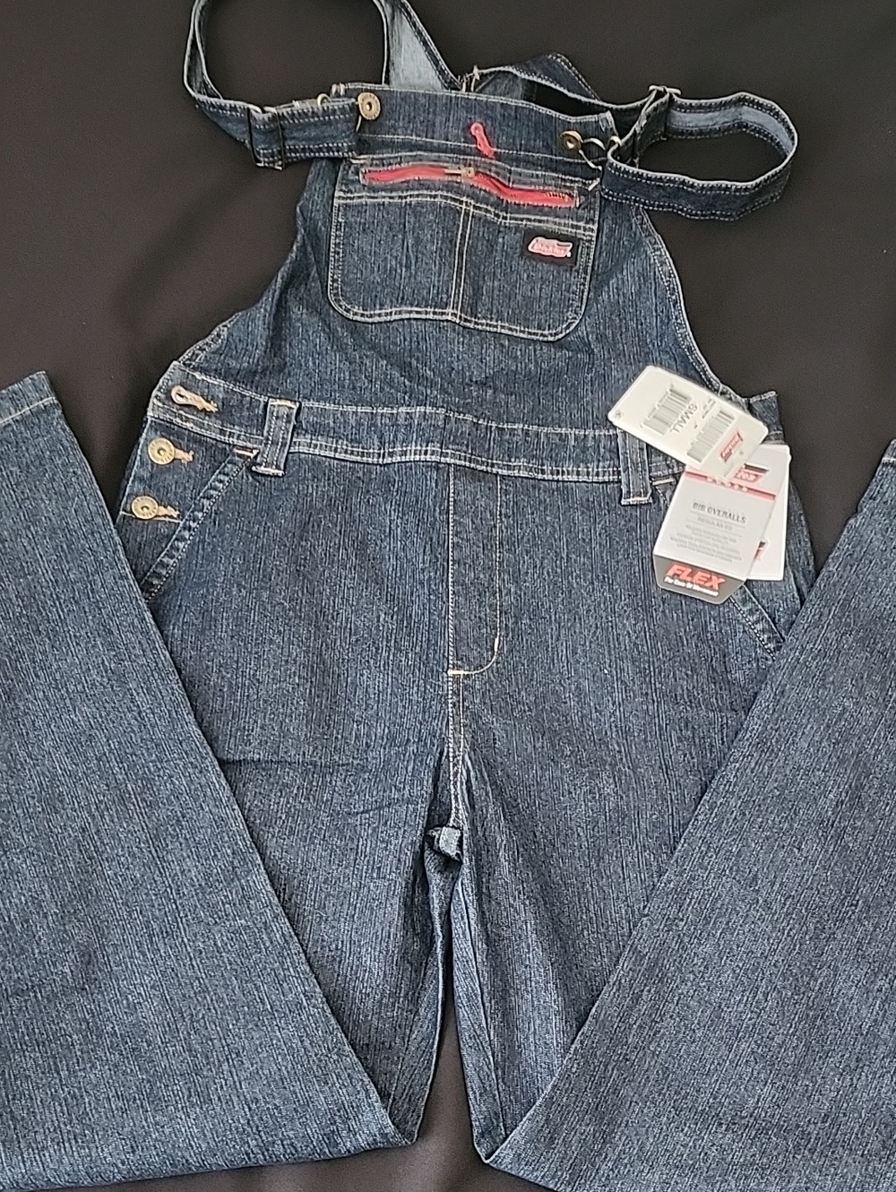 Dickies Women's Dark Blue Denim Overalls with Red Accent
